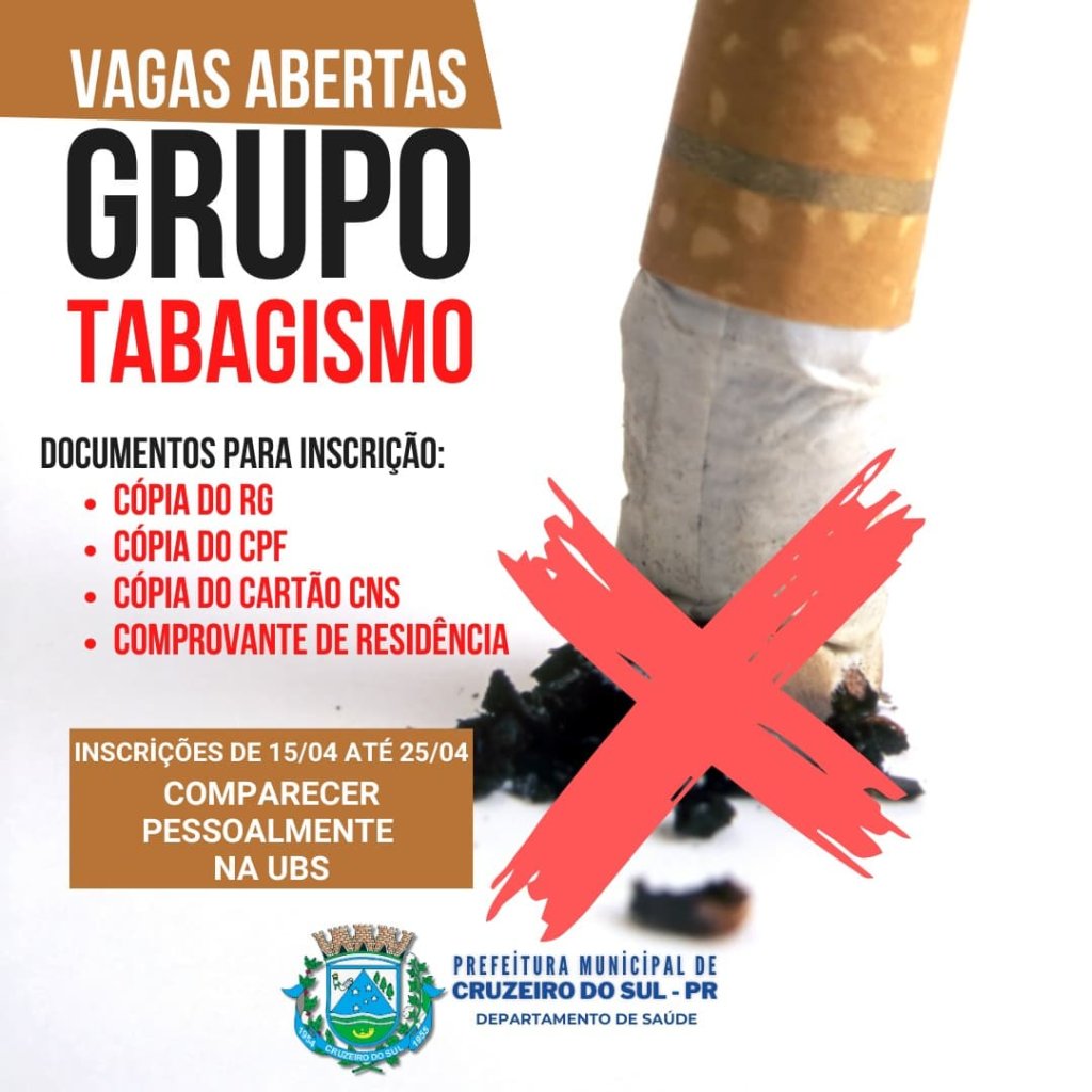 🚭 VAGAS ABERTAS – GRUPO DE TABAGISMO